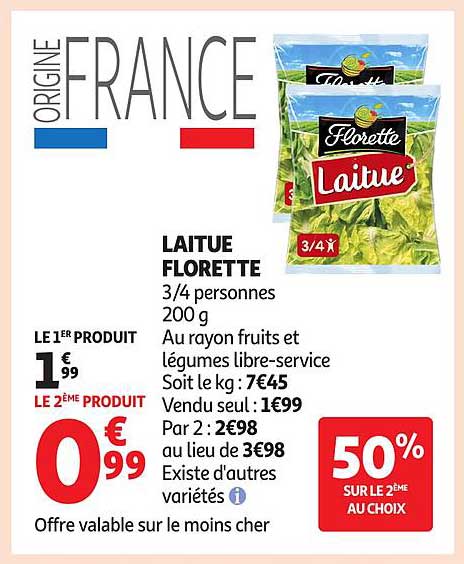 LAITUE FLORETTE 3/4 personnes 200 g