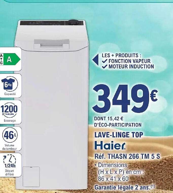 LAVE-LINGE TOP Haier. Réf. THASN 266 TM 5 S