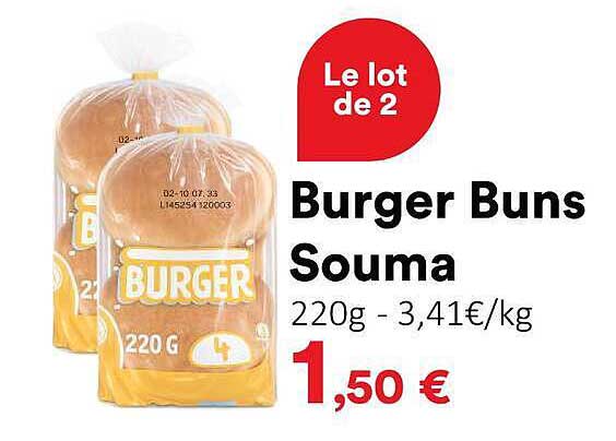 Le lot de 2 Burger Buns Souma 220g - 3,41€/kg