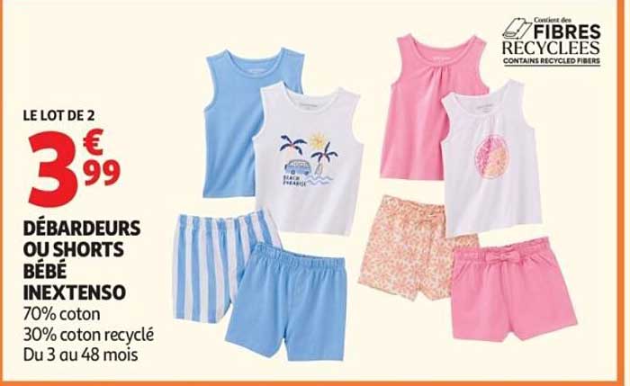 LE LOT DE 2 DÉBARDEURS OU SHORTS BÉBÉ INEXTENSO