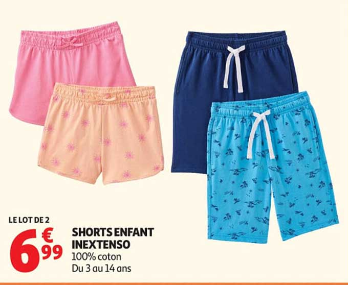 LE LOT DE 2 SHORTS ENFANT INEXTENSO 100% coton Du 3 au 14 ans