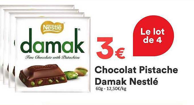 Le lot de 4 Chocolat Pistache Damak Nestlé