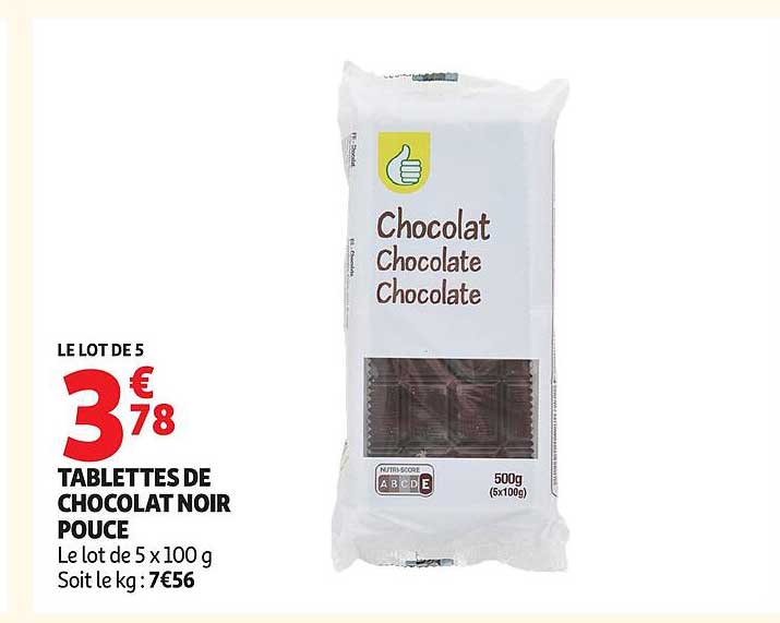 LE LOT DE 5 TABLETTES DE CHOCOLAT NOIR POUCE