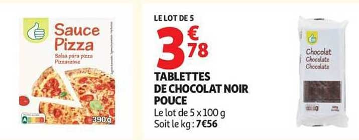 LE LOT DE 5 TABLETTES DE CHOCOLAT NOIR POUCE