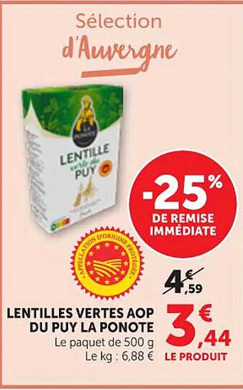 LENTILLES VERTES AOP DU PUY LA PONOTE