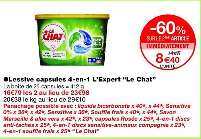 Lessive capsules 4-en-1 L’Expert “Le Chat”