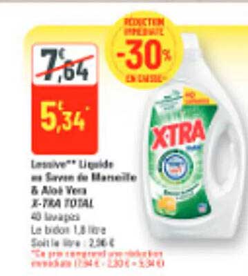LESSIVE LIQUIDE au Savon de Marseille & Aloe Vera X-TRA TOTAL 40 lavages