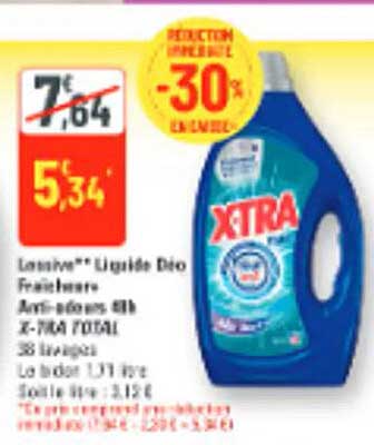 Lessive liquide d'éco fraîcheur anti-taches, 3,2L Xtra Total