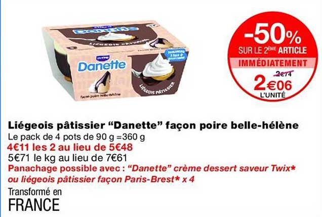 Liégeois pâtissier “Danette” façon poire belle-hélène