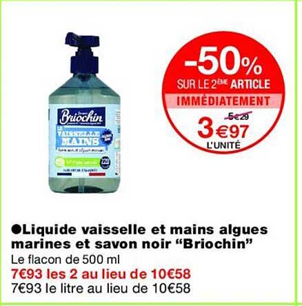Liquide vaisselle et mains algues marines et savon noir “Briochin”