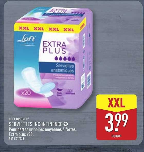 LOFT DISCRET® SERVIETTES INCONTINENCE Pour pertes urinaires moyennes à fortes. Extra plus x20.