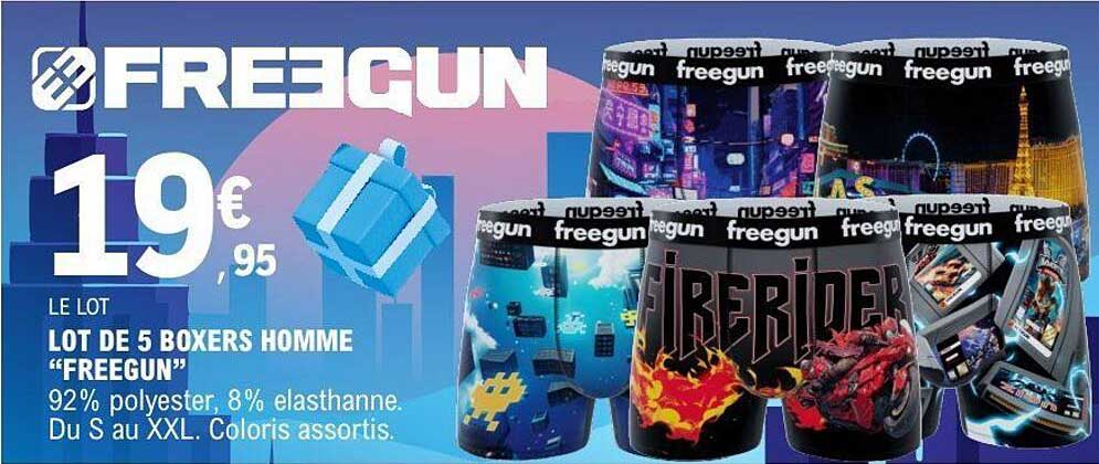 LOT DE 5 BOXERS HOMME “FREEGUN”