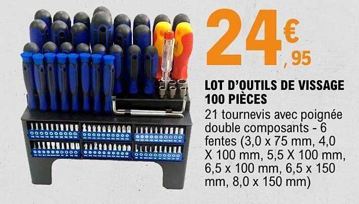LOT D’OUTILS DE VISSAGE 100 PIÈCES