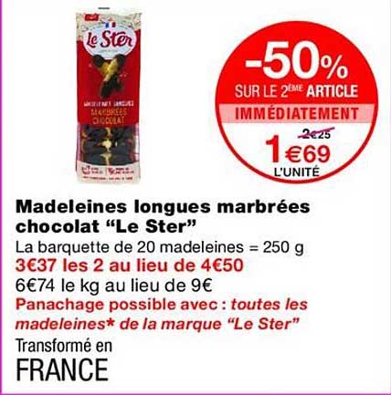 Madeleines longues marbrées chocolat “Le Ster”