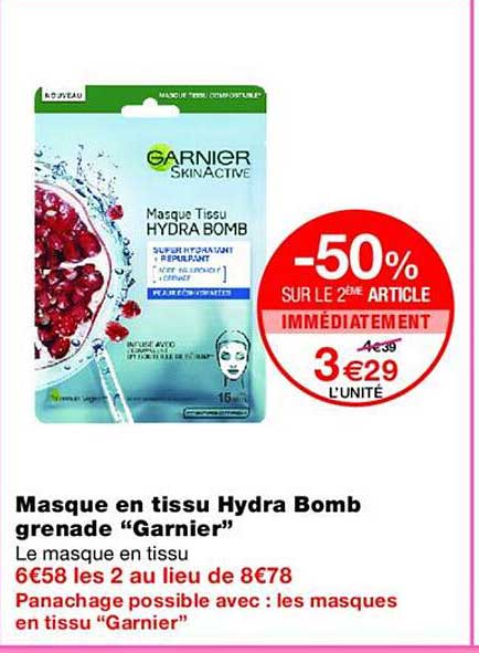 Masque en tissu Hydra Bomb grenade “Garnier”