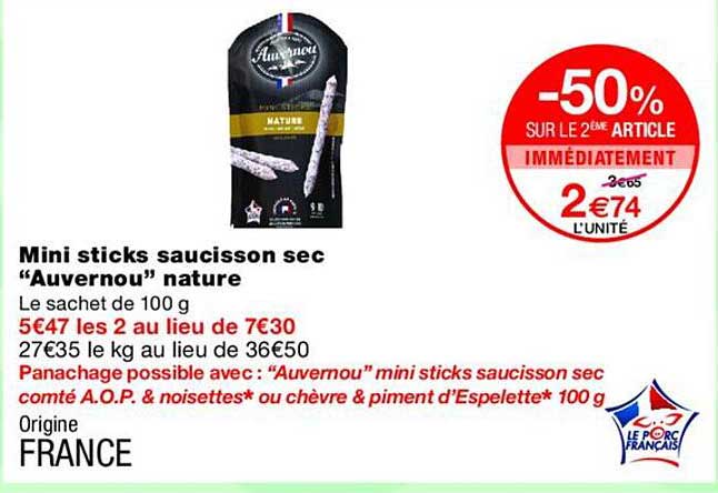 Mini sticks saucisson sec “Auvernou” nature