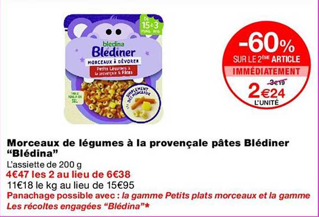 Morceaux de légumes à la provençale pâtes Blédiner “Blédina”