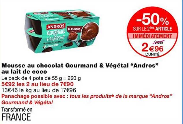 Mousse au chocolat Gourmand & Végétal “Andros” au lait de coco