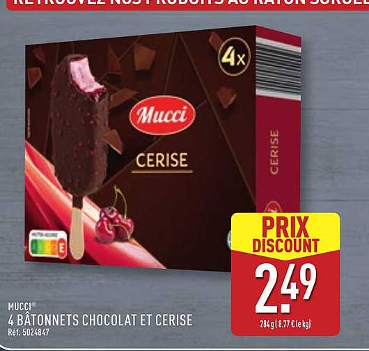 MUCCI 4 BÂTONNETS CHOCOLAT ET CERISE