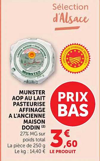MUNSTER AOP AU LAIT PASTEURISÉ AFFINAGE À L’ANCIENNE MAISON DODIN