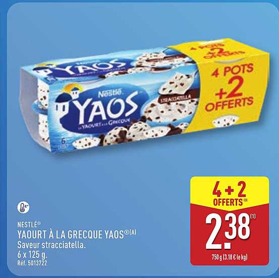 NESTLÉ YAOURT À LA GRECQUE YAOS®(A) Saveur stracciatella. 6 x 125 g. Réf. 5013722