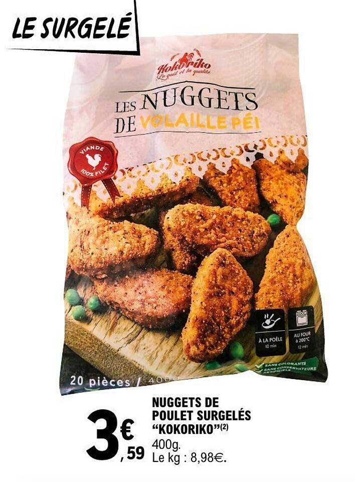 NUGGETS DE POULET SURGELÉS “KOKORIKO”(2) 400g.