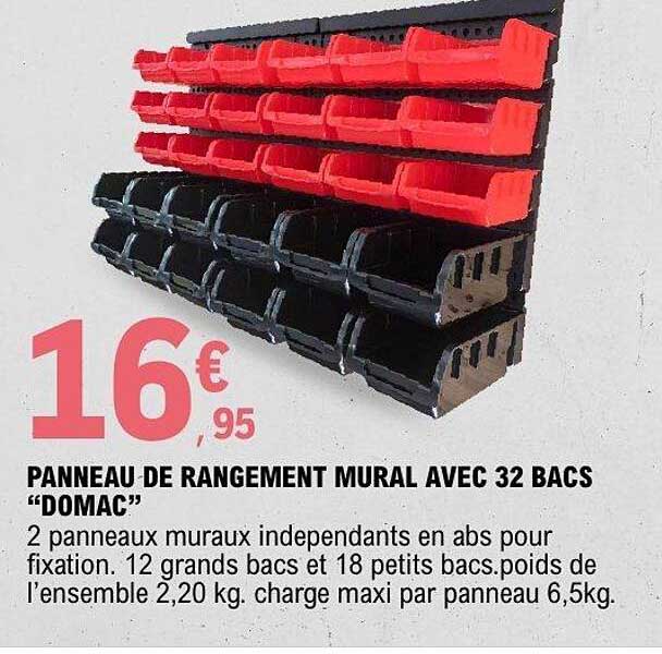 PANNEAU DE RANGEMENT MURAL AVEC 32 BACS “DOMAC”