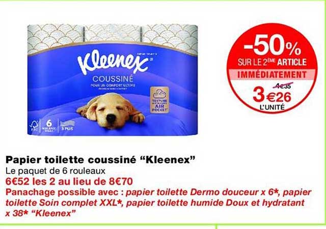 Papier toilette coussiné “Kleenex”