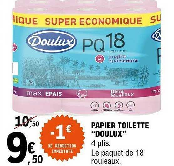 PAPIER TOILETTE “DOULUX” 4 plis. Le paquet de 18 rouleaux.