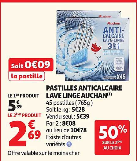 PASTILLES ANTICALCAIRE LAVE LINGE AUCHAN
