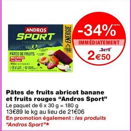 Pâtes de fruits abricot banane et fruits rouges “Andros Sport”