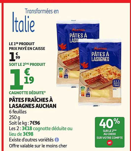 PÂTES FRAÎCHES À LASAGNES AUCHAN
