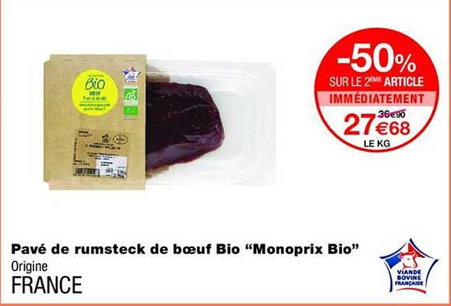 Pavé de rumsteck de bœuf Bio “Monoprix Bio”
