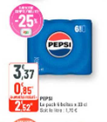 PEPSI Le pack de 6 bouteilles de 33 cl Soit le litre : 1,96 €