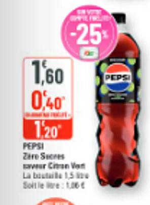 PEPSI Zero Sucres saveur Cerise Vanille La bouteille 1,5 l env.