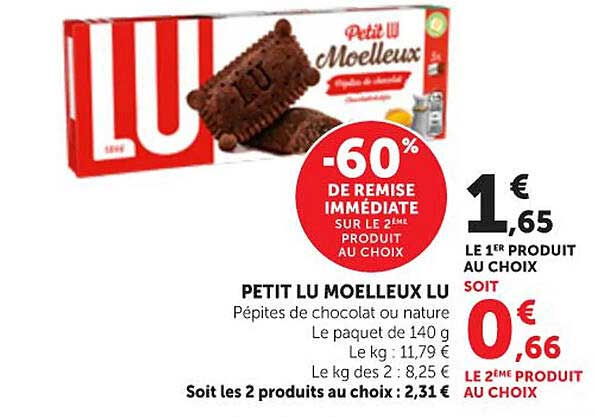 PETIT LU MOELLEUX LU Pépites de chocolat ou nature
