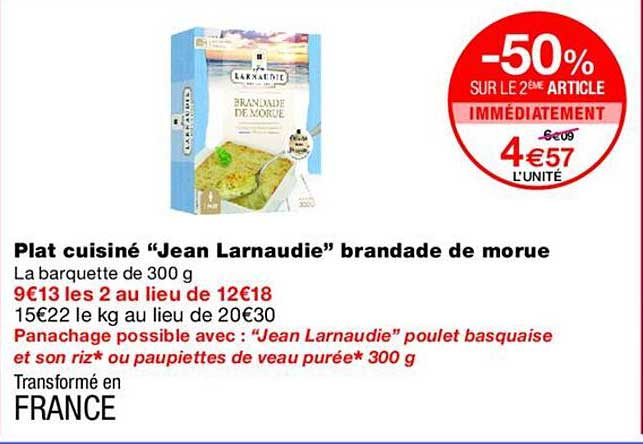 Plat cuisiné “Jean Larnaudie” brandade de morue