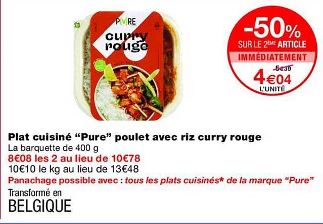 Plat cuisiné “Pure” poulet avec riz curry rouge