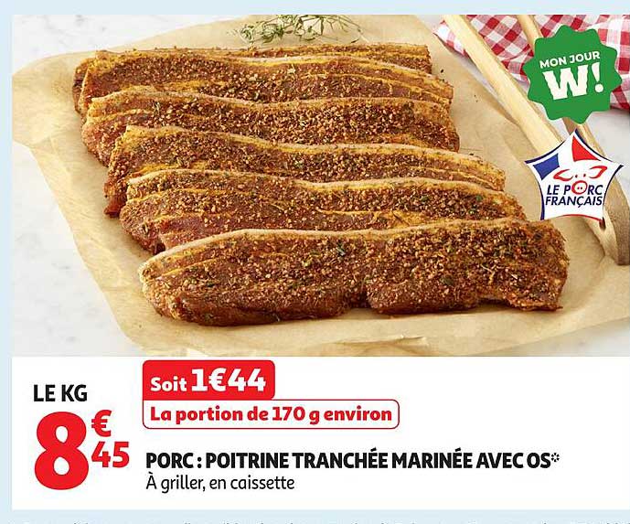 PORC : POITRINE TRANCHÉE MARINÉE AVEC OS*