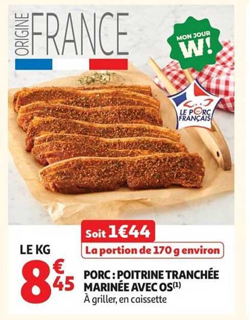 PORC : POITRINE TRANCHÉE MARINÉE AVEC OS(1)