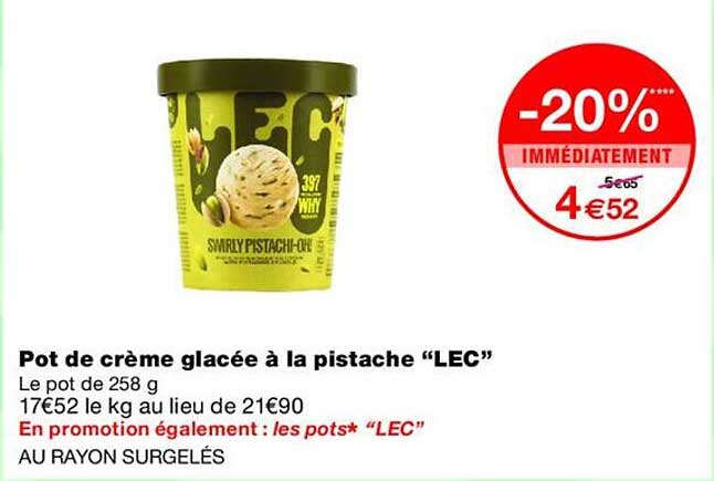 Pot de crème glacée à la pistache “LEC”