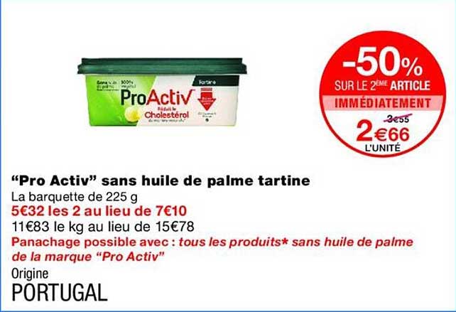 “Pro Activ” sans huile de palme tartine