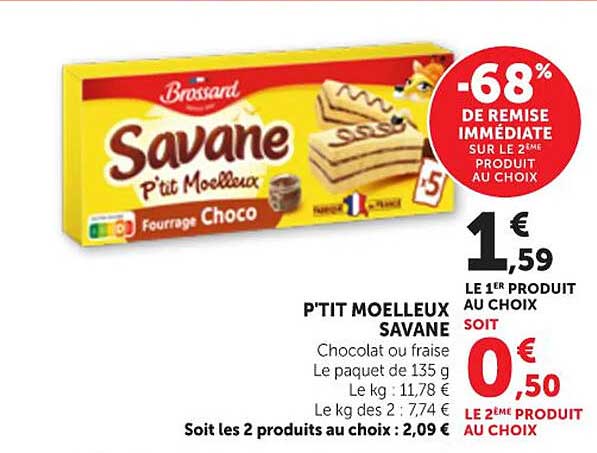 P'TIT MOELLEUX SAVANE Chocolat ou fraise Le paquet de 135 g