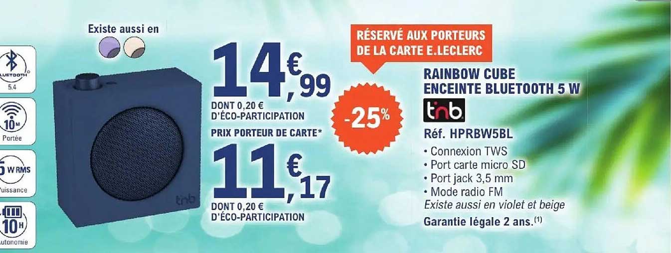 RAINBOW CUBE ENCEINTE BLUETOOTH 5 W