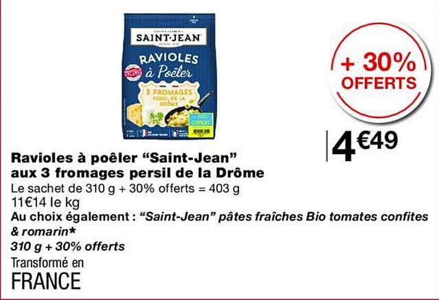 Ravioles à poêler “Saint-Jean” aux 3 fromages persil de la Drôme