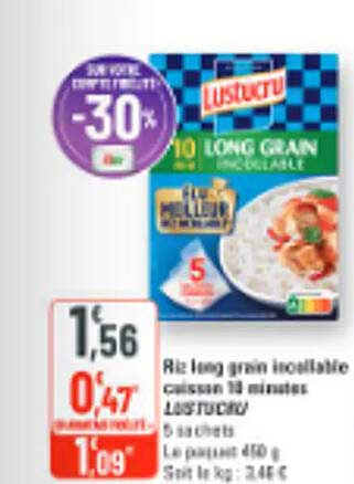 Riz long grain incollable cuisson 10 minutes Lustucru
