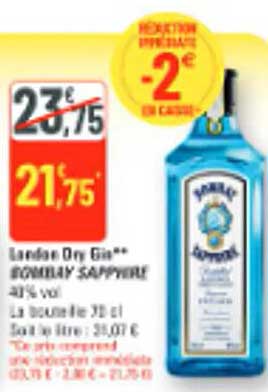 SARDINE Dry Gin GORDON'S SAVOIR 37,5% vol La bouteille 70 cl Soit le litre : 31,07 €