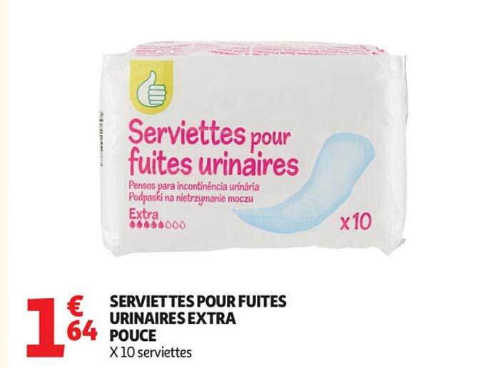 SERVIETTES POUR FUITES URINAIRES EXTRA POUCE X 10 serviettes