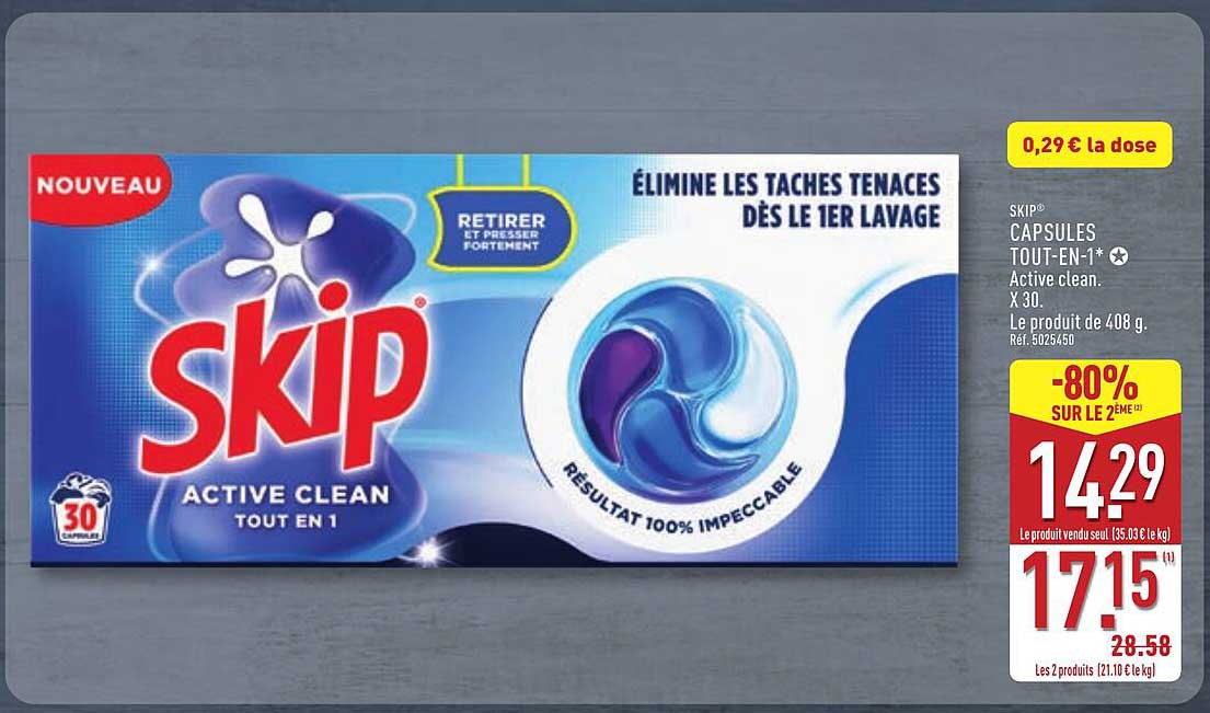 SKIP CAPSULES TOUT-EN-1* Active clean. x 30.