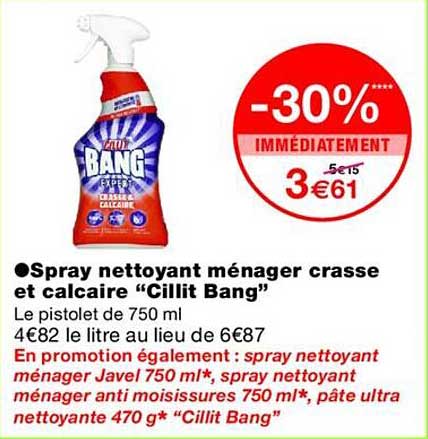 Spray nettoyant ménager crasse et calcaire “Cillit Bang”